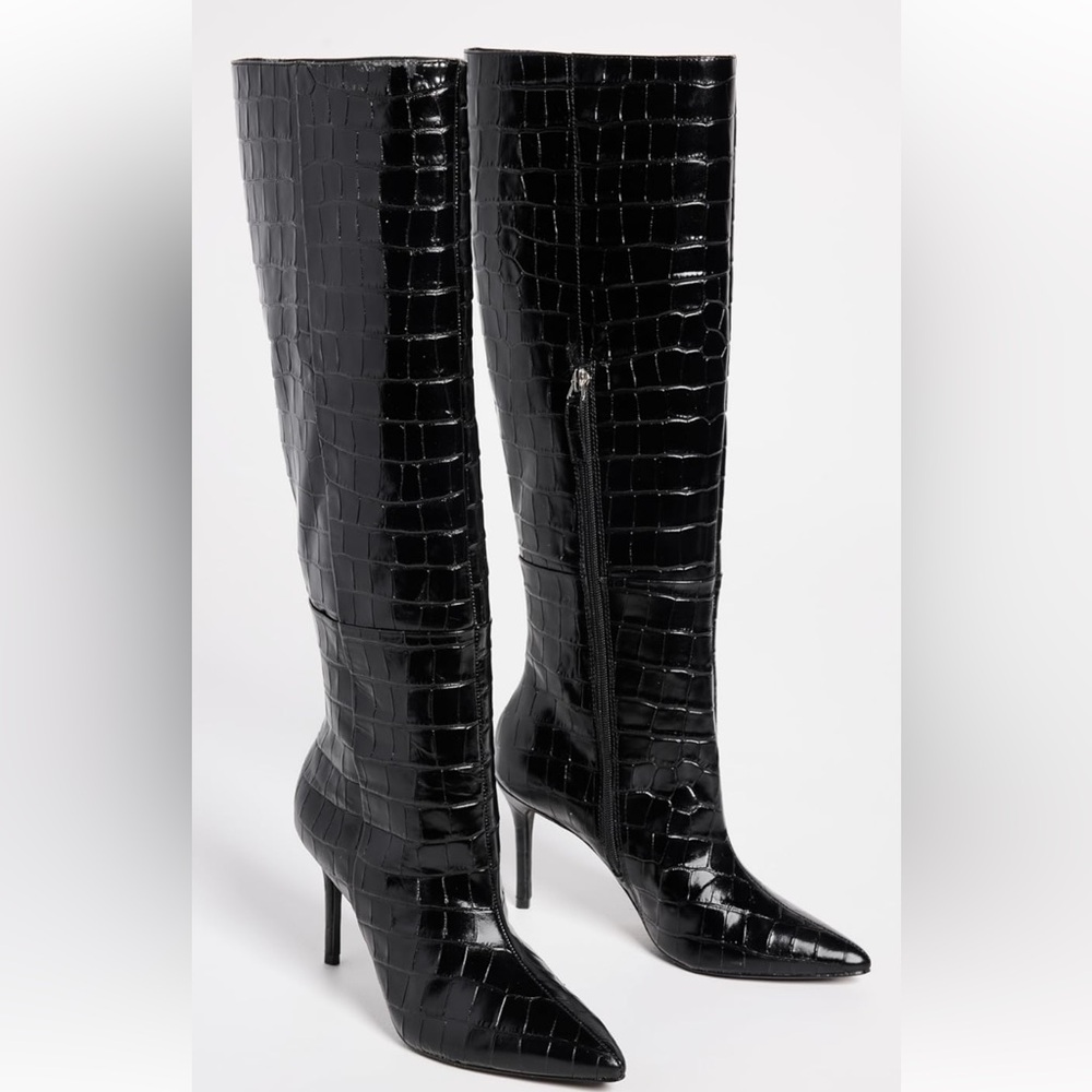 Black Suede Studio Tory Croc Knee-High Boots